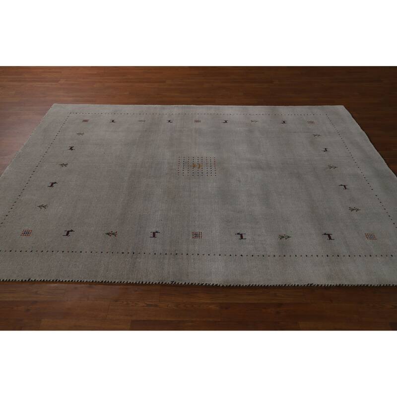 Hand Knotted Oriental 100% Wool Carpet Tribal Animal Pictorial Greys & Charcoal Gabbeh Area Rug - 7' 9'' X 5' 9''
