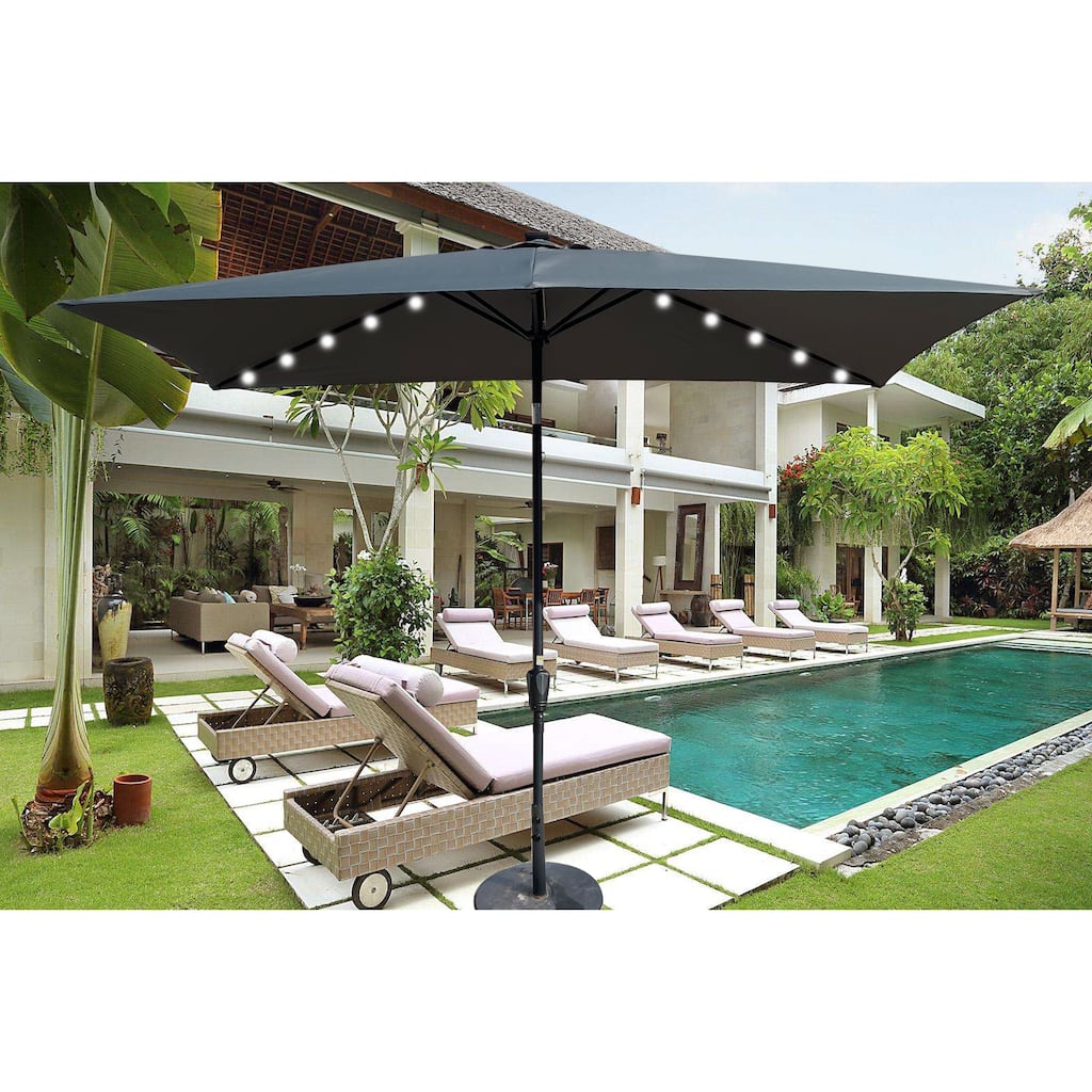 10ft Solar LED Rectangular Patio Umbrella with Crank and Tilt for Outdoor Use