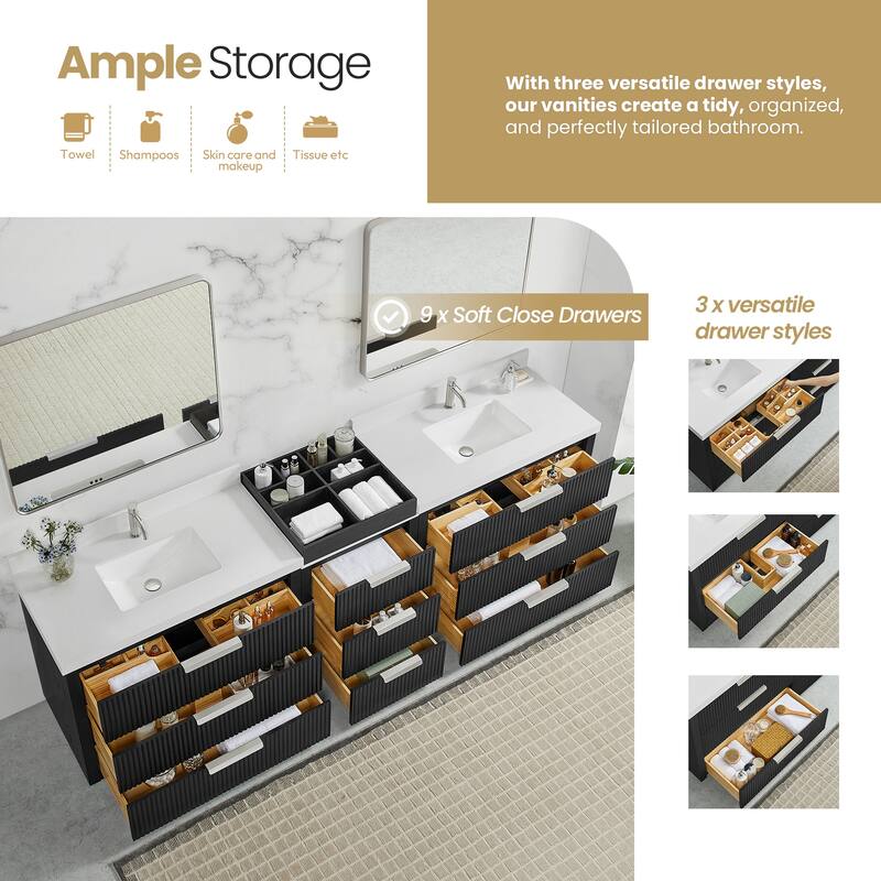 Santarem Double Vanity with Pure White Quartz Stone Top without Mirror