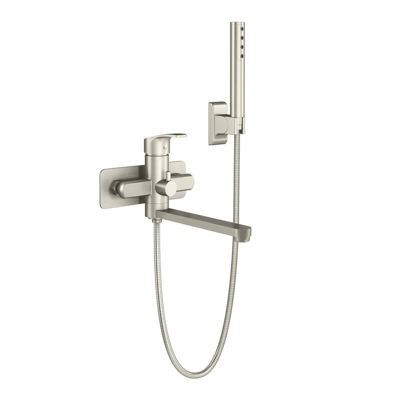 Niagara Highflow Wall Mounted Tub Filler with Pivoting Arm Spout and Handshower Brushed Nickel