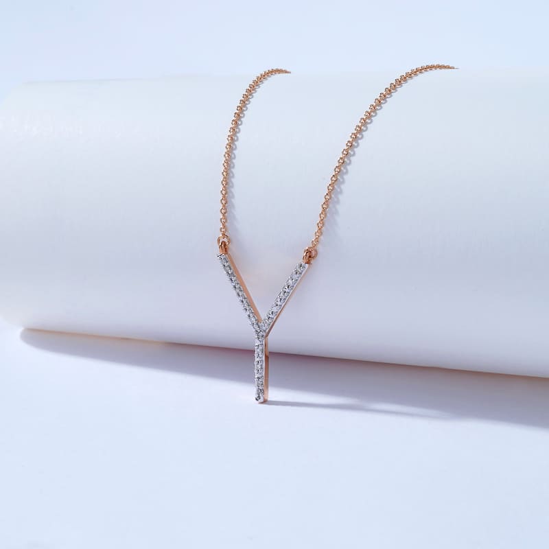 1/20ct TDW Diamond Classic Initial Pendant Necklace in Silver for Women - Y - Rose