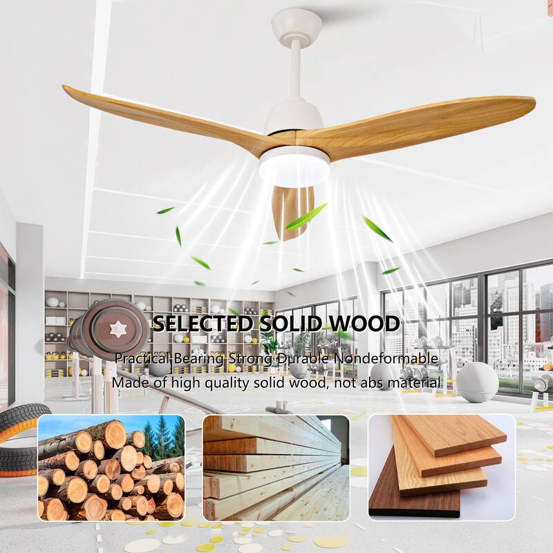 Hot sales 52 Inch Black Ceiling Fan With 3 Color Dimmable 5 Solide Wood Blades Remote Control Reversible DC Motor With Led Light