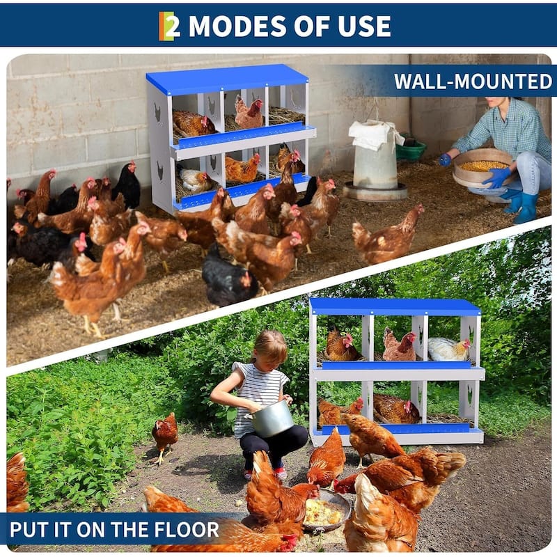 6 Compartment Metal Chicken Nesting Box, Laying Box for Hens Ducks Rabbits, Blue