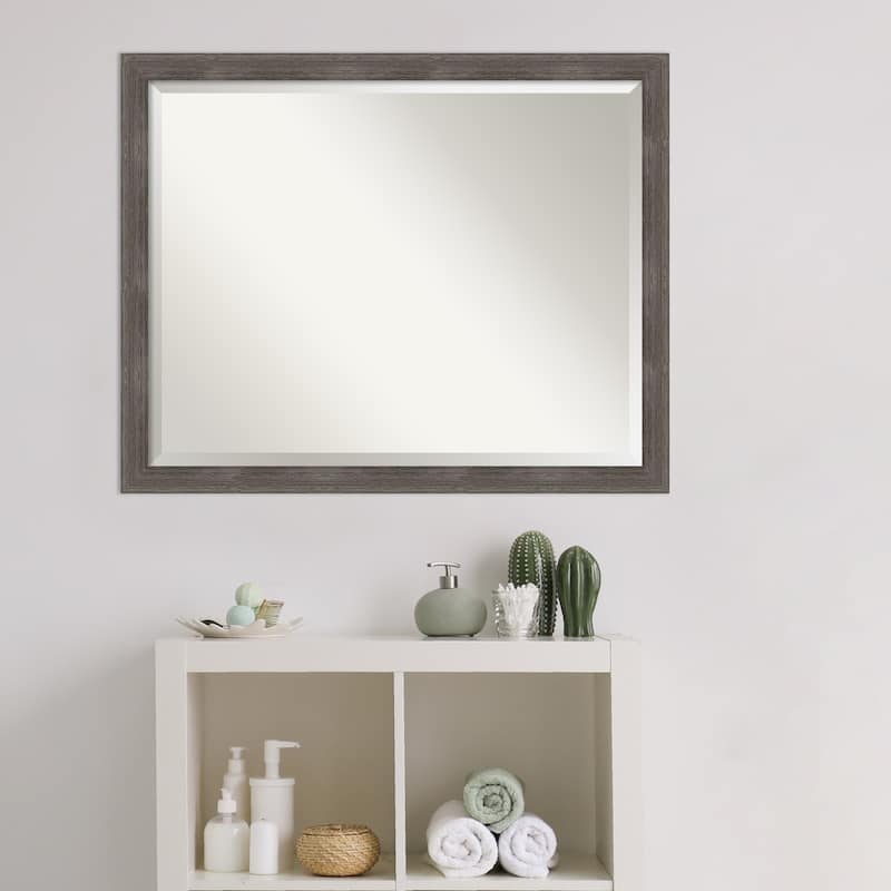 Beveled Wood Bathroom Wall Mirror - Pinstripe Lead Grey Frame - Pinstripe Lead Grey