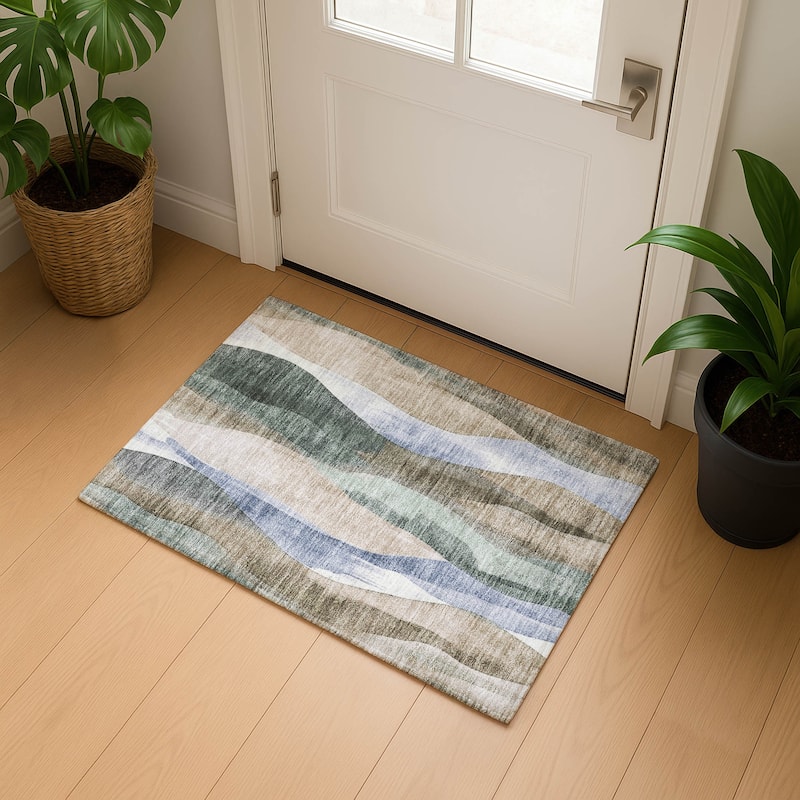 Premium Washable Super Soft Modern Stripe Mayfield Rug - Beige - 1'8" x 2'6"