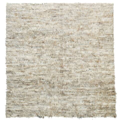 Shahbanu Rugs Beige, Shaggy Moroccan Exotic Texture, Undyed Natural Wool Hand Knotted, Square Oriental Rug (9'0" x 9'2")