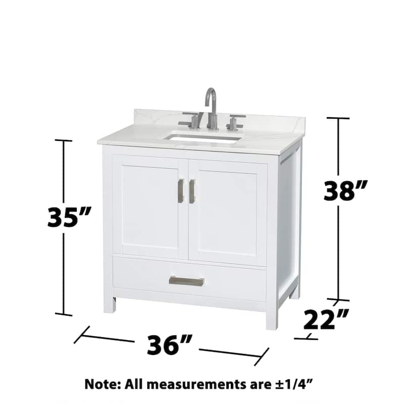 Sheffield 36-inch Single Vanity, 3 Hole Quartz Top, Med Cabinet