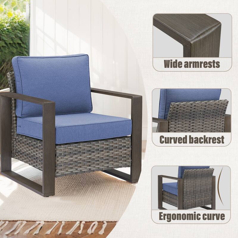 Gymojoy Patio Rattan Sofa with Swivel Rocking Chair, Ottomans Chair - Grey