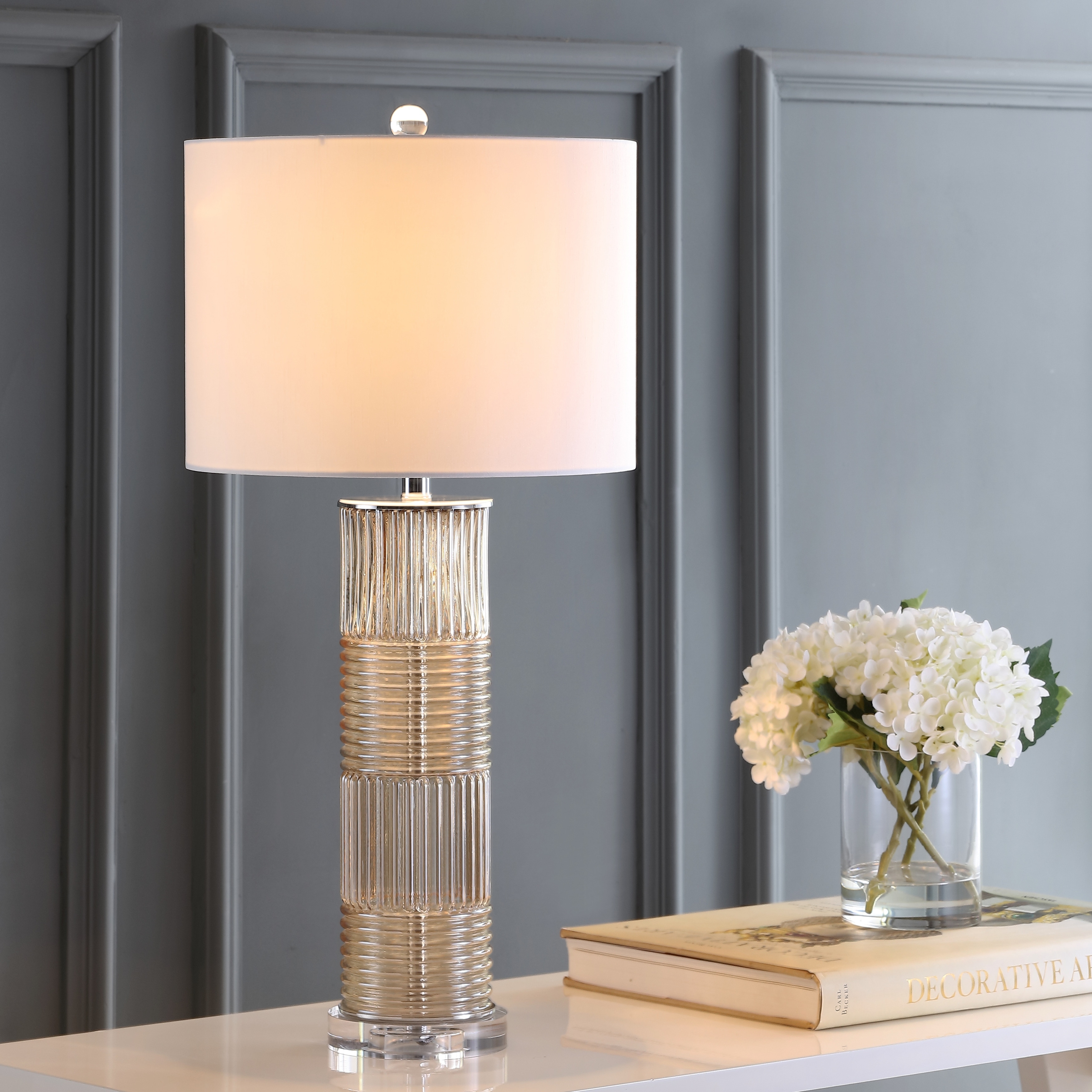 JONATHAN Y Vivienne 30" Glass/Crystal LED Table Lamp, Champagne