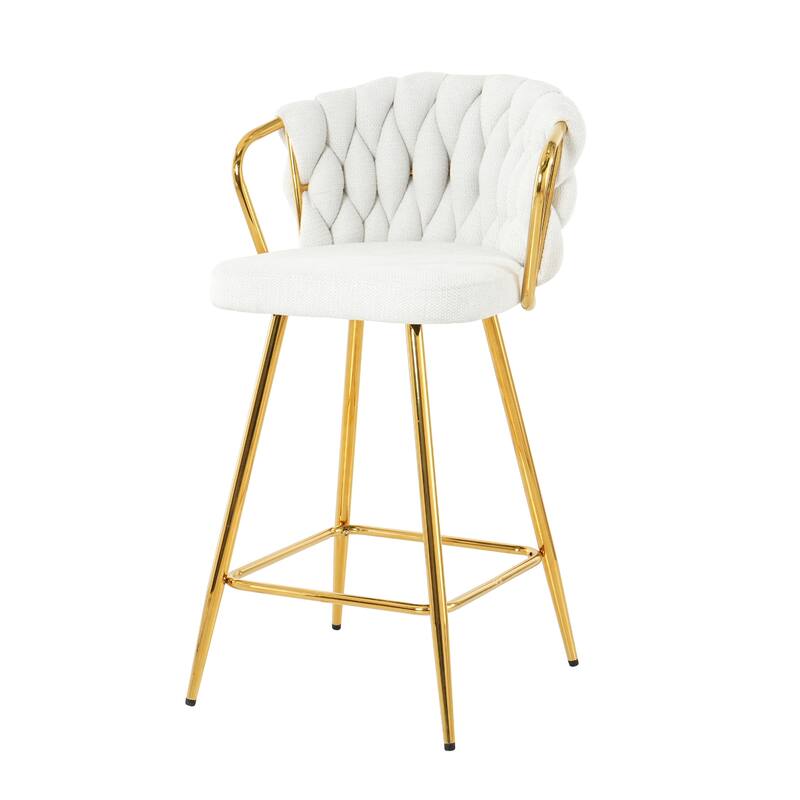 Bar Stools Set of 2, Kitchen Island Bar Chair with Back, Upholstered Low Bar Stools with Footrest and Metal legs