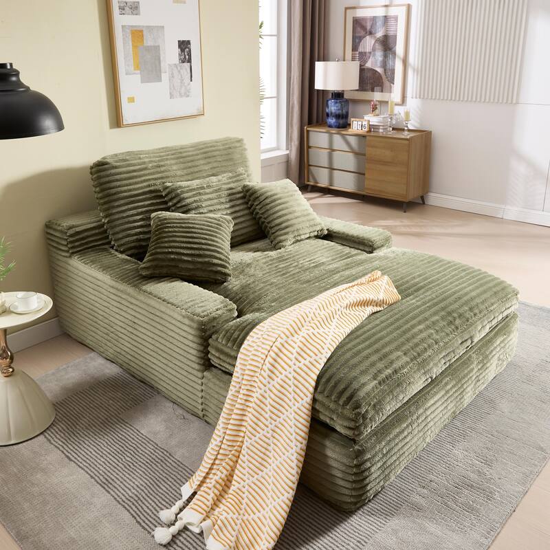 Modern Upholstered Chaise Lounge Sofa for Living Room Office, 75" Oversized Leisure Sofa 2 Seat Sleeper Couch with Pillows