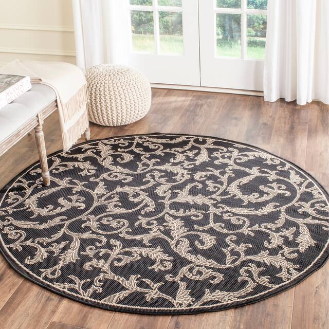 SAFAVIEH Courtyard Darline Indoor/ Outdoor Waterproof Patio Backyard Rug - 7'10"x7'10" Round - Black/Sand