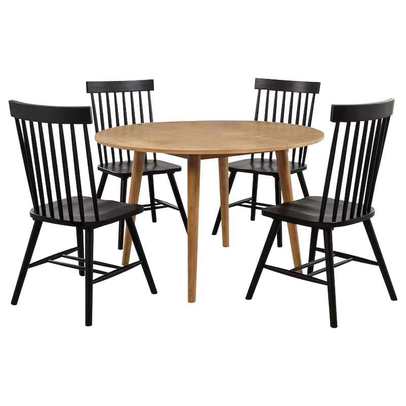 Andrews 5-piece Round Wood Dining Room Table Set - Black/Light Ash
