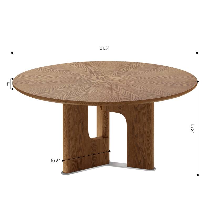 GDFStudio - Rustic 31.5" Free-Form Coffee Table with Ash Wood Veneer & Pedestal Base for Small Living Room