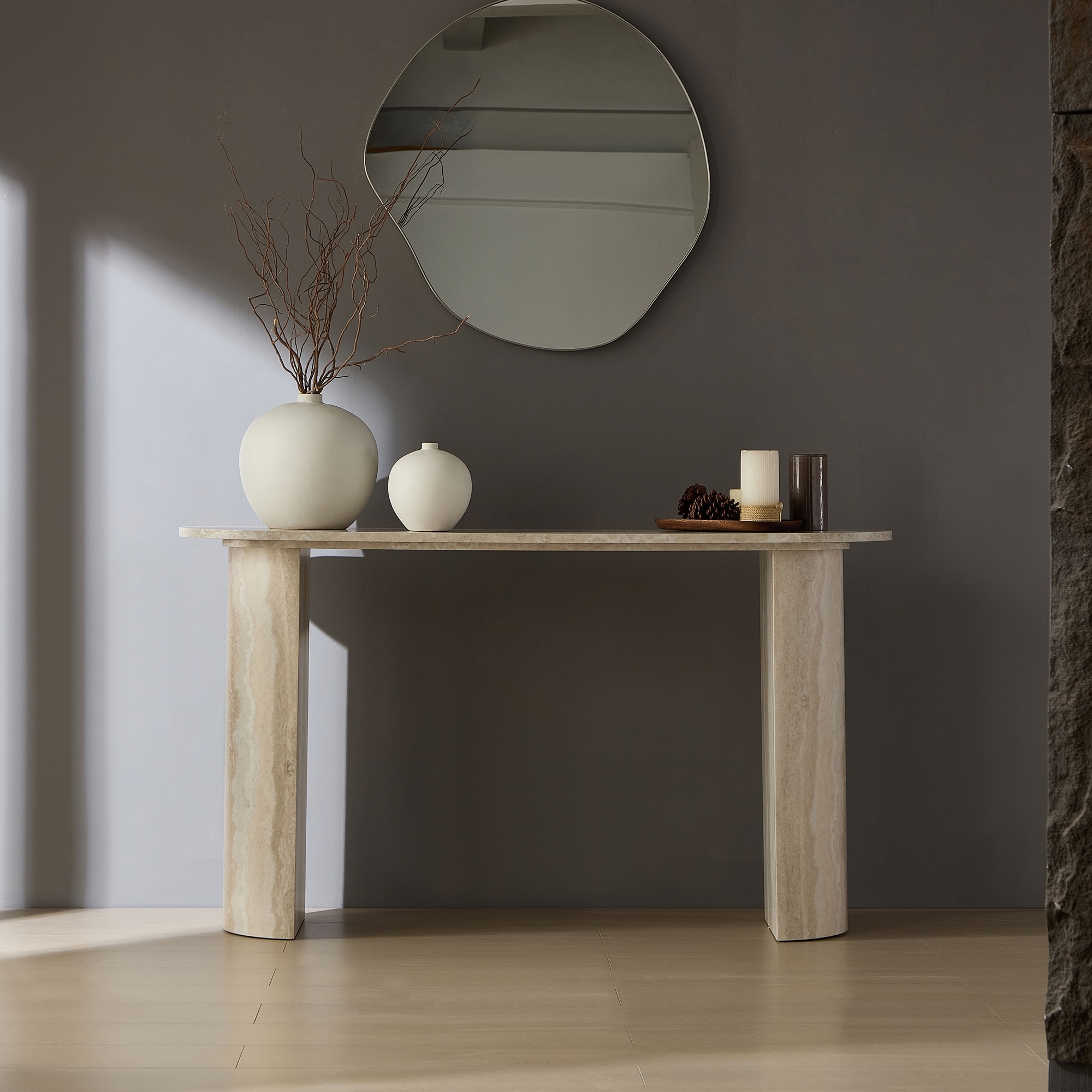 Roomfitters 55.12 Inch Faux Marble Pattern Console Table, Modern Oval Entryway Entrance Sofa Side Accent Table