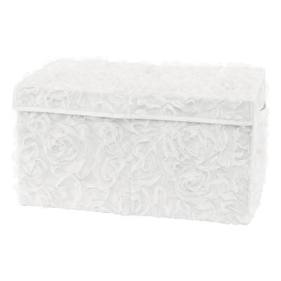 White Floral Rose Girl Kid Fabric Toy Bin Storage - Flower Luxurious Elegant Princess Vintage Boho Shabby Chic Luxury Glam Roses