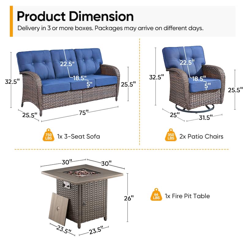 Pocassy Ooutdoor Fire Pit Table with Patio Funiture