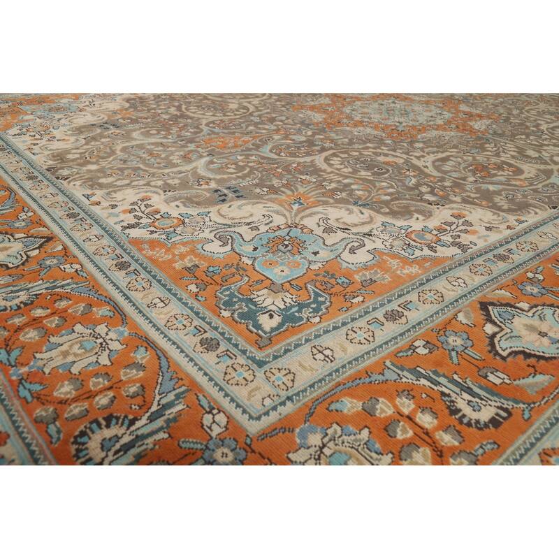 Brown Floral Tabriz Persian Area Rug Hand-Knotted Wool Carpet - 9'6"x 13'0"