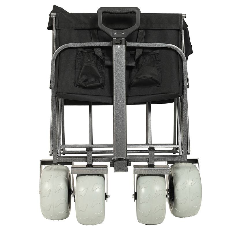 Two Pieces:Heavy-Duty 500lb Capacity Beach Wagon w/9" Pneumatic Tires & Steel Frame;Compact 225lb Foldable Utility Cart w/Straps