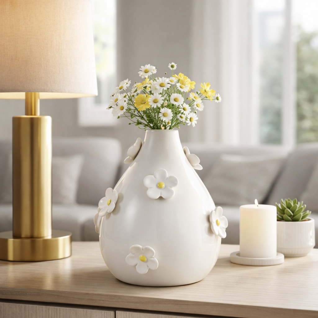 Daisy Embellished Ceramic Stoneware Flower Vase