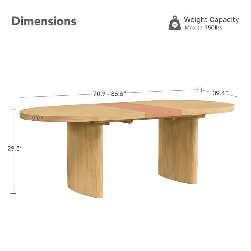 Spruce & Spring Modern 75" Extendable Oval Dining Table with Curved Base