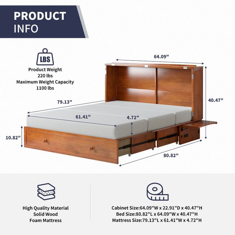 Mixoy Modern Murphy Bed Cabinet Chest with Mattress & Storage Platform