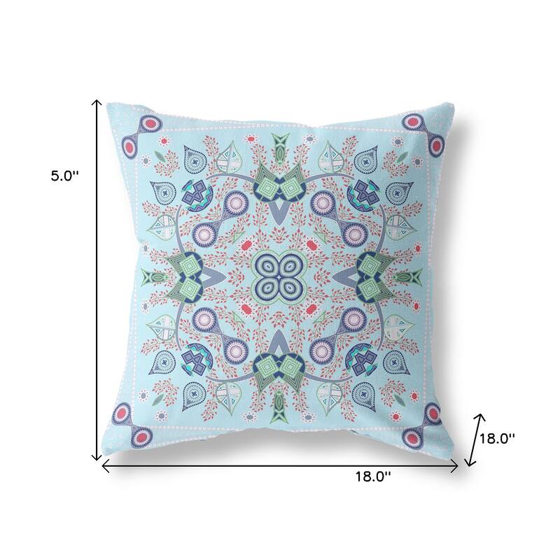 HomeRoots 18" x 18" Light Blue Blown Seam Paisley Indoor Outdoor Throw Pillow - 18.00' X '5.00' X '18.00
