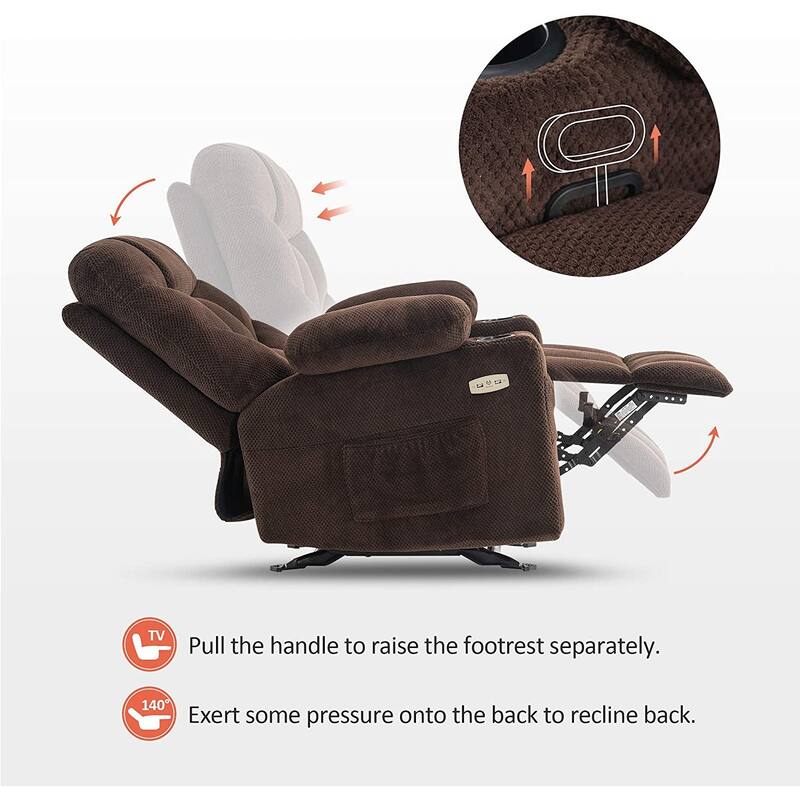 Mcombo Manual Glider Rocker Recliner with Cup Holders for Nursery, USB Ports, 2 Side & Front Pockets, Plush Fabric 8002