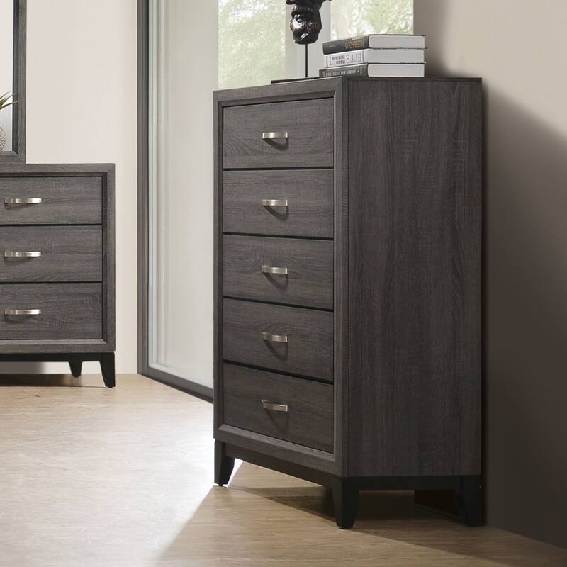 Two-Tone Contemporary Chest with Wooden Legs & Nickel Bar Pulls, Gray