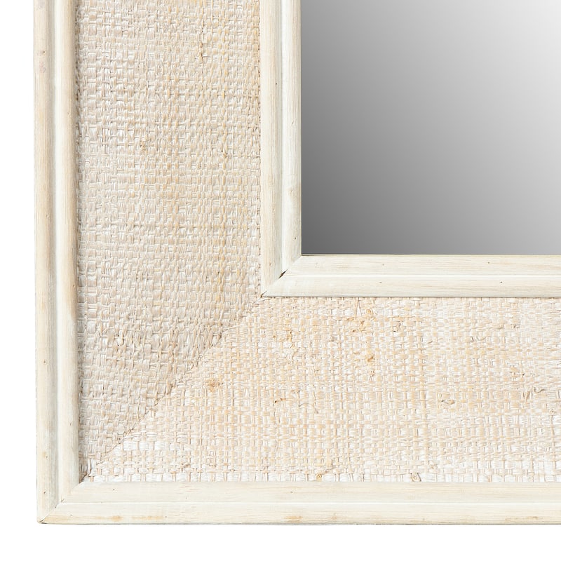 Rectangle Wall Mirror with Rattan Detail, White Wash - White Washed