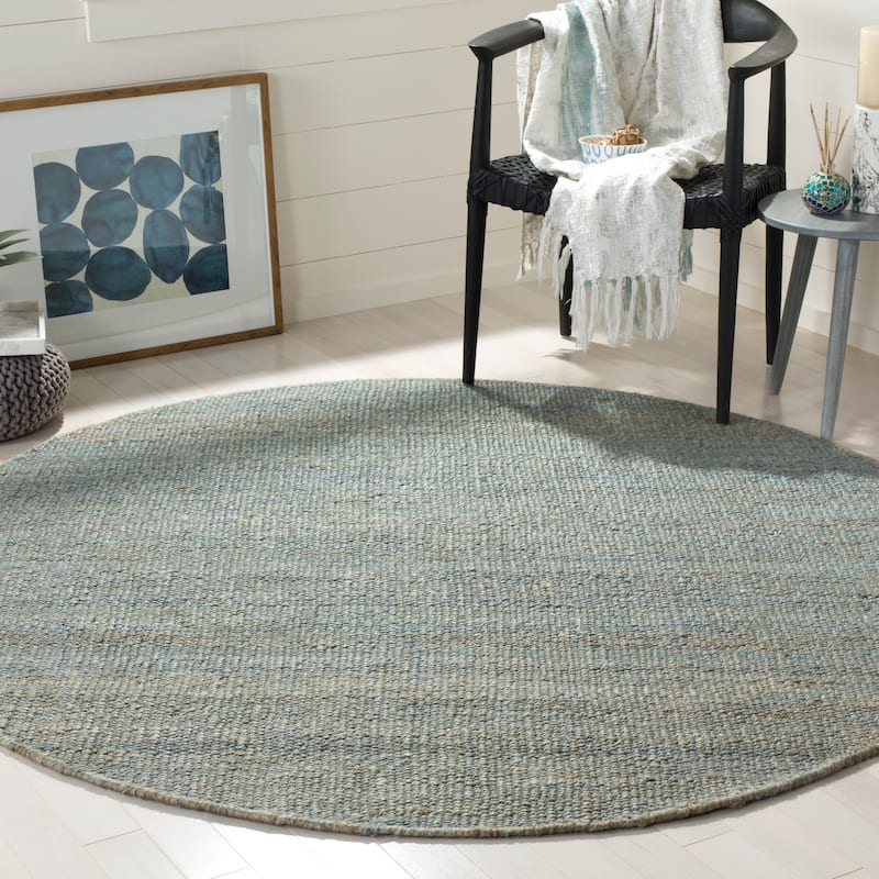 SAFAVIEH Handmade Natural Fiber Leteke Jute Fringe Rug - 6' x 6' Round - Blue