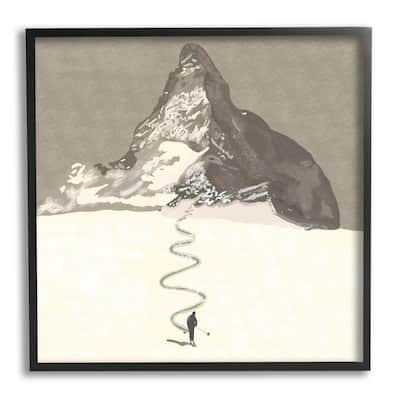 Stupell Lonely Single Slope Ski Winter Sports Mountain Range Framed Wall Art