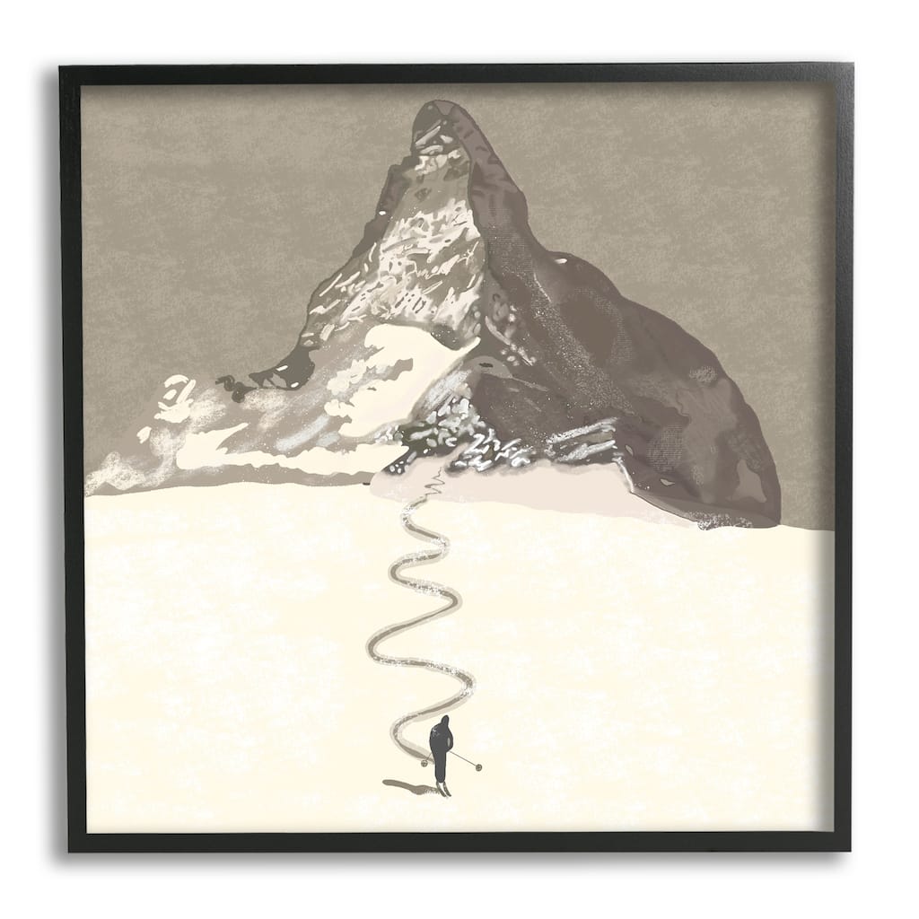 Stupell Lonely Single Slope Ski Winter Sports Mountain Range Framed Wall Art