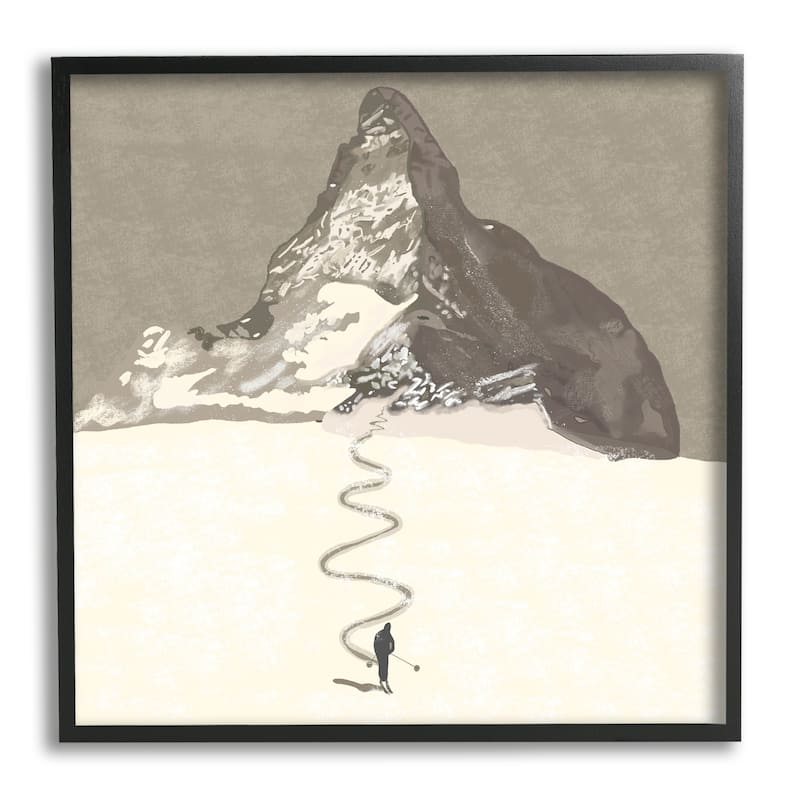 Stupell Lonely Single Slope Ski Winter Sports Mountain Range Framed Wall Art