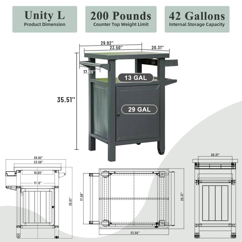 GDFStudio - Holden Outdoor Metal Grill Cart with Storage Cabinet and Rolling Utility Table for Patio BBQ Use