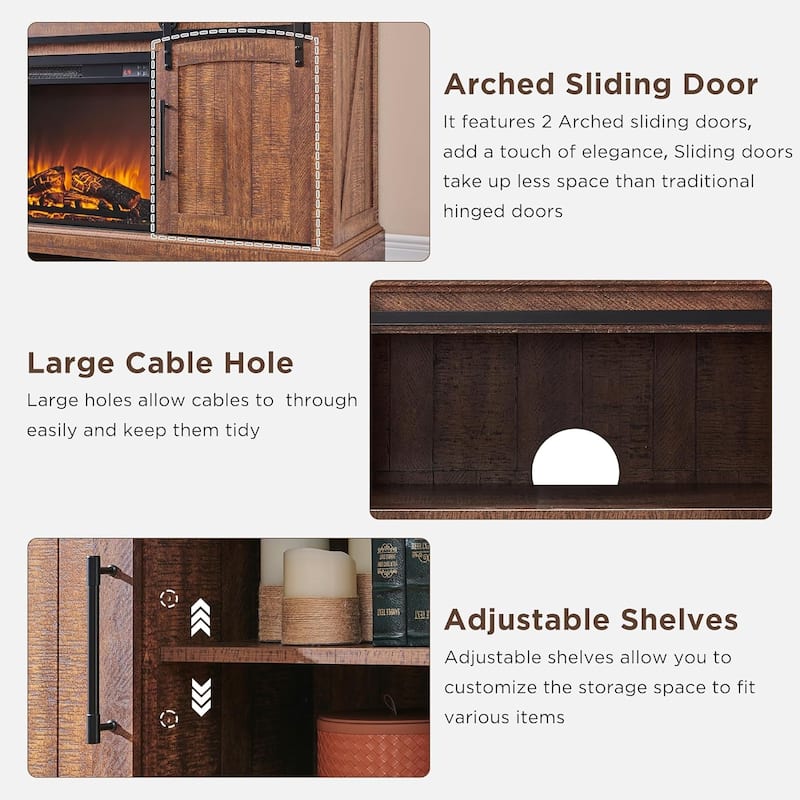 Farmhouse Fireplace TV Stand, Entertainment Center w/ Arched Door