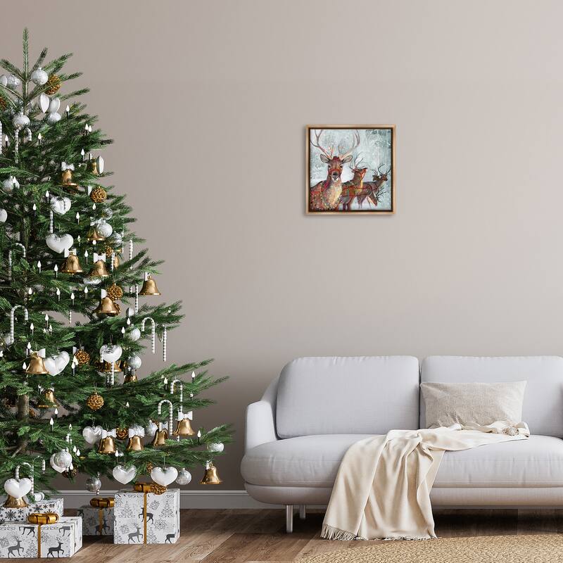 Stupell Winter Reindeer Holiday Landscape Framed Floater Canvas Wall Art Design by Ruane Manning