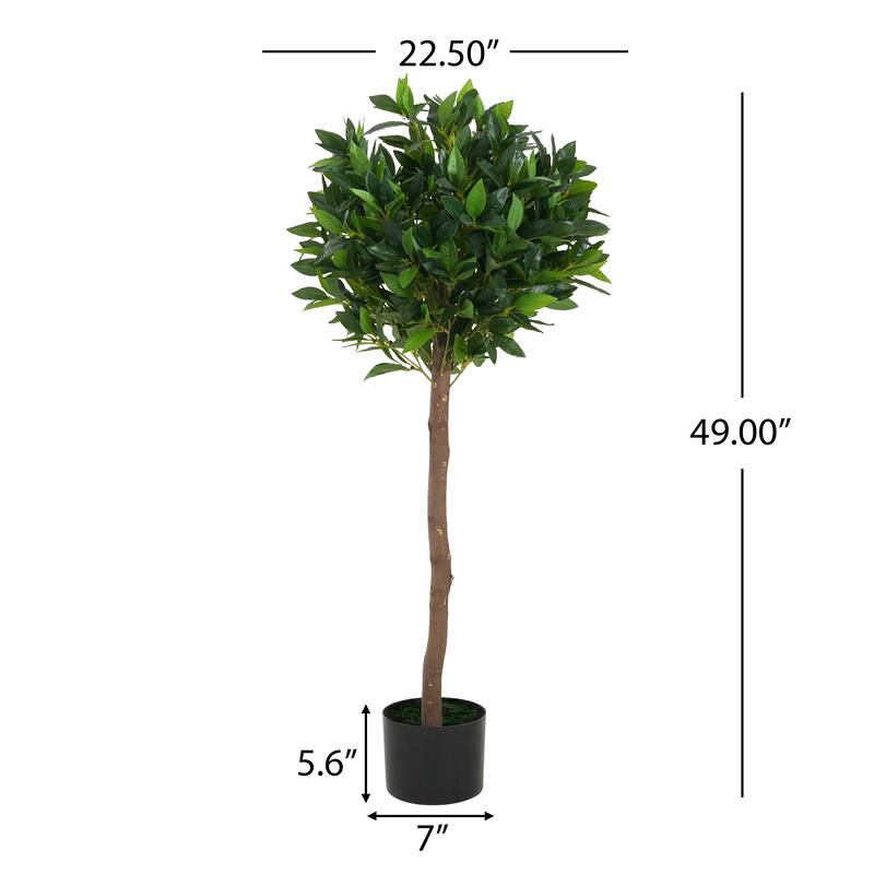 Roomfitters 49'' Artificial Topiary Bay Tree Ball Set of 2, Faux Indoor Decorative Plants with Black Plastic Pots for Home Décor