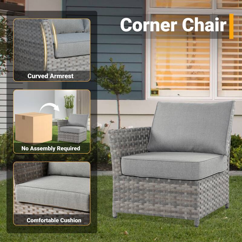 HOOOWOOO 10-piece Outdoor Grey Wicker Patio Furniture Set with Fire Pit Table