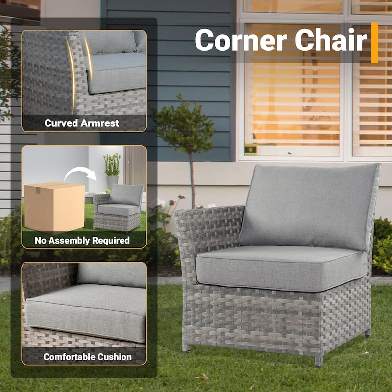 HOOOWOOO 10-piece Wicker Patio Furniture Sectional Set with Steel Fire Pit Table