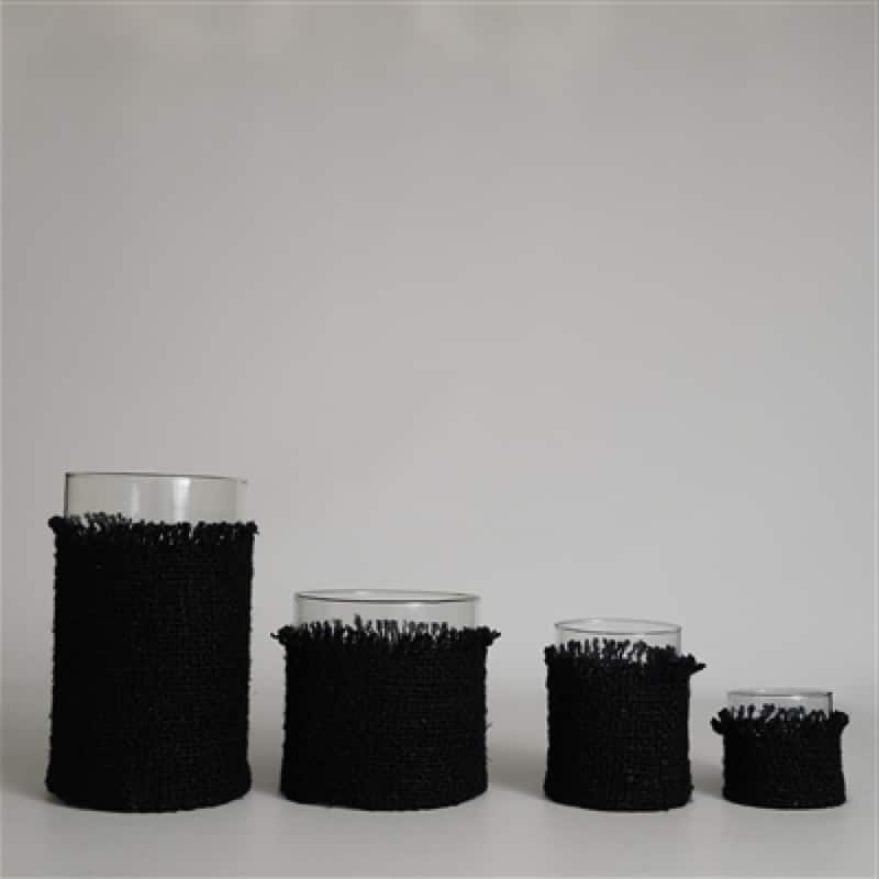 Textured Glass Votive Candle Holder - 5" - Dark Gray