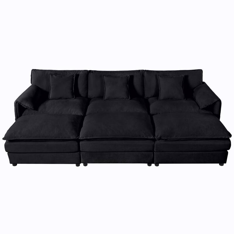 GDFStudio - 6-Piece Modular 109.45" Sectional Sofa with 3 Ottomans & Soft Pillows