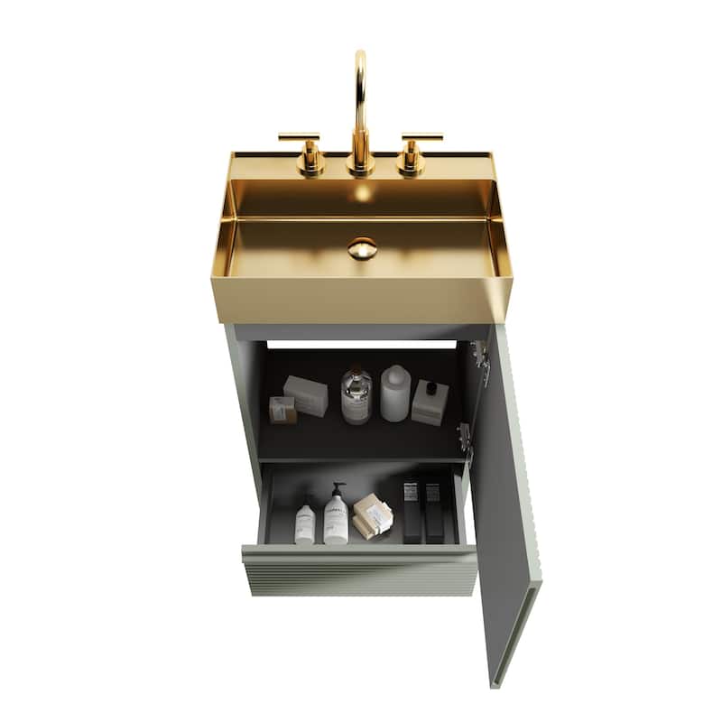 20" Striped Bathroom Vanity with Integrated Brushed Gold Stainless Steel Bathroom Sink, One-Piece Metal Basin without Faucet