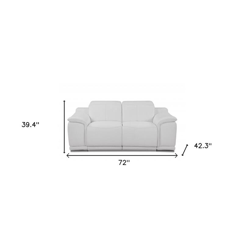HomeRoots 72" White And Silver Italian Leather Power Reclining Loveseat