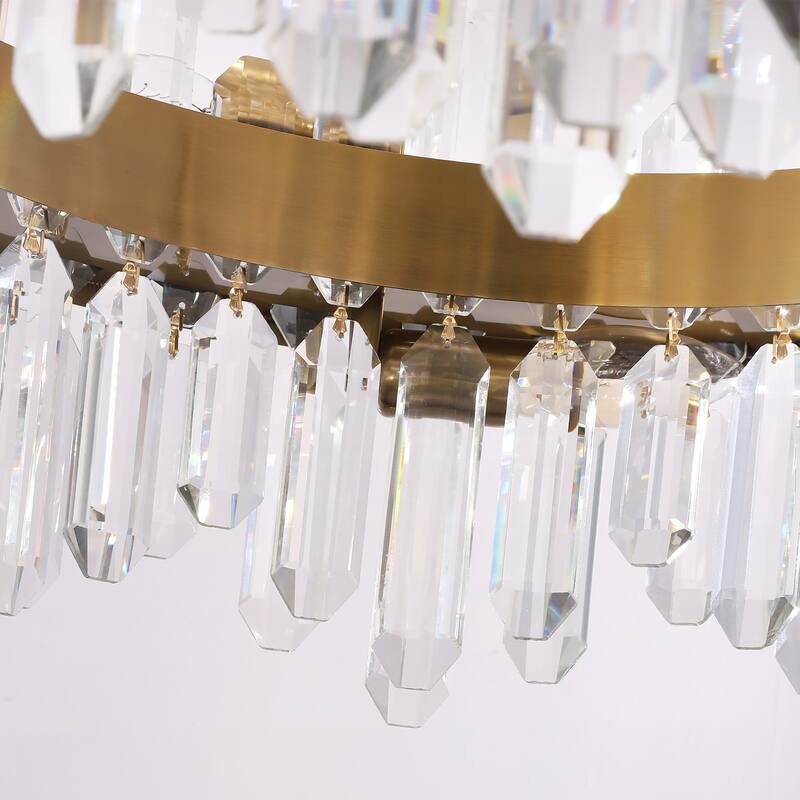 23.6" 12-Light Modern Luxury Gold Dual-Tier Fixture with Crystal Ice Peak Rods, E12 Dimmable for Dining Room