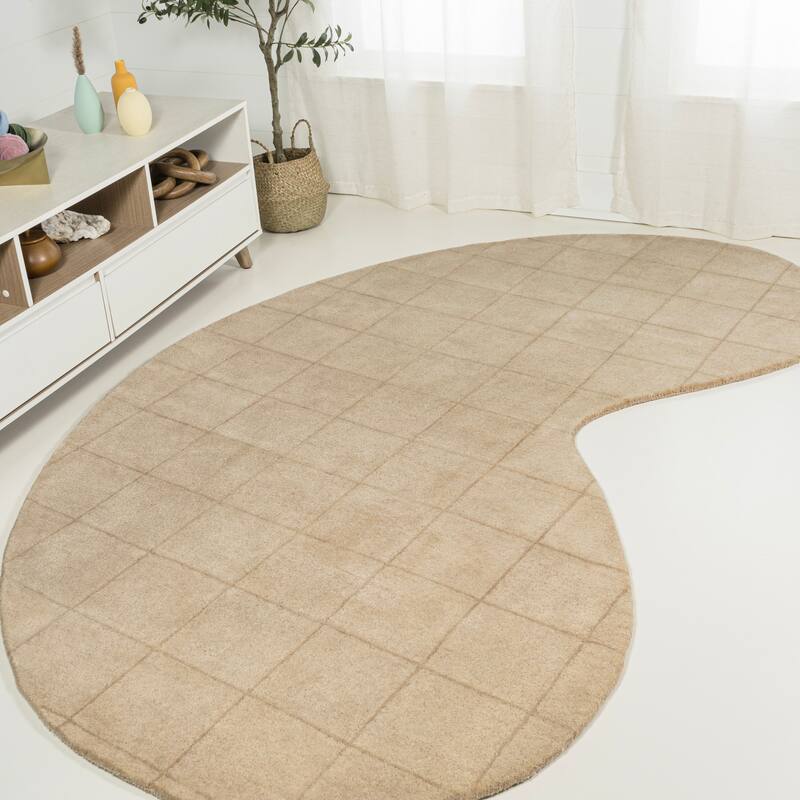 JONATHAN Y Alhambra Modern Plaid Grid Handwoven Wool Beige/Light Brown Area Rug