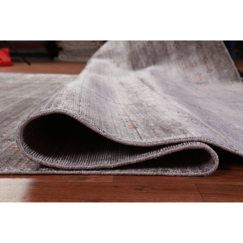 Hand Knotted Oriental 100% Wool Carpet Tribal Stripe Greys & Charcoal Gabbeh Area Rug - 9' 11'' X 7' 9''