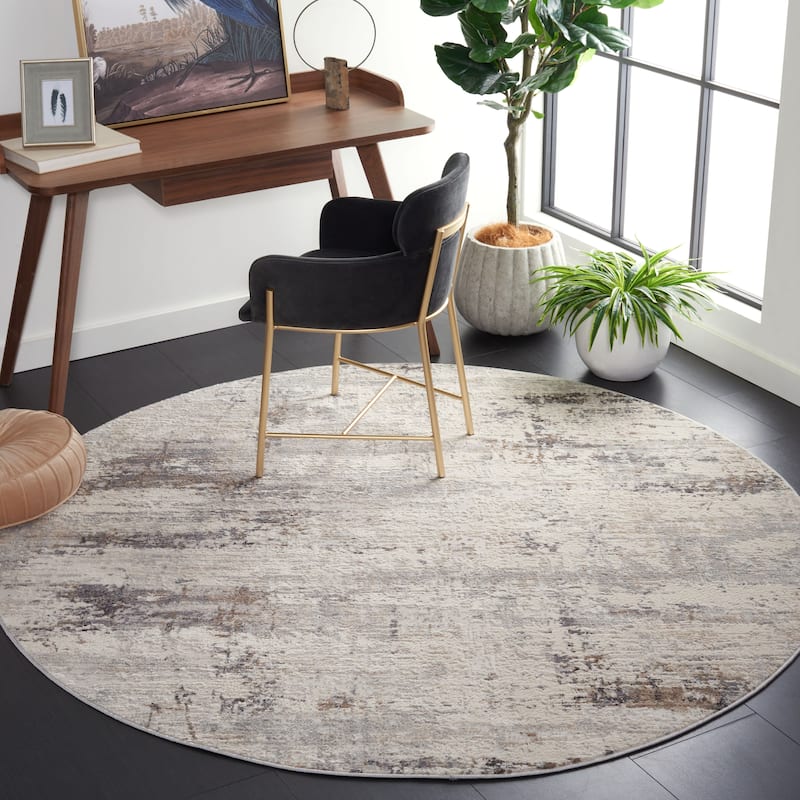 SAFAVIEH Amelia Sanita Modern Abstract Rug - 4' Round - Ivory/Grey