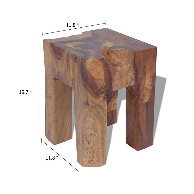 Dusty Outdoor Stool, Square Shaped Design, Brown Solid Teak Wood