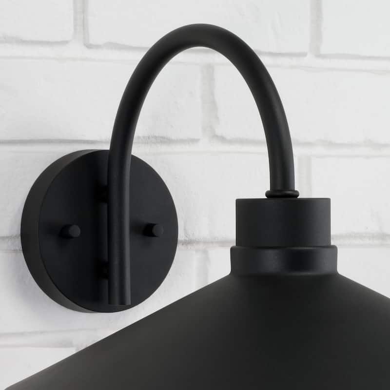 17.25"W x 11.50"H 1-Light Outdoor Cone Wall Lantern Barn Light in Black with White Interior
